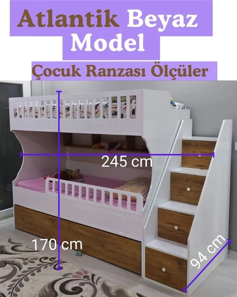 Atlantik Beyaz Model Çocuk Ranzası - Resim 2