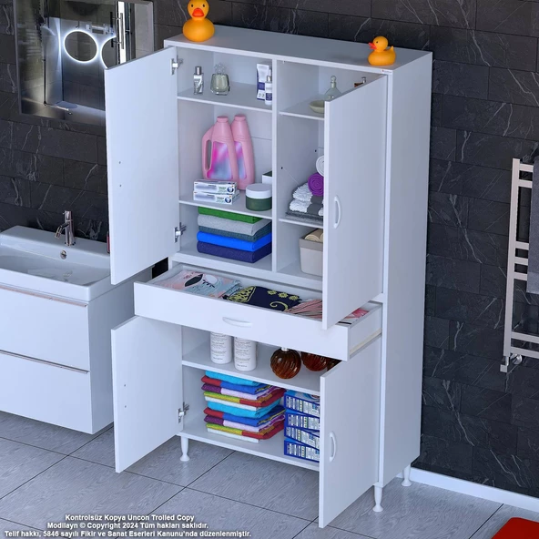 Modilayn YENİ AFRA 100 x 173 x 32,5 cm 1 Çekmece 4 Kapak 5 Raf 8 Bölme Çok Amaçlı Banyo & Mutfak Dolabı  ürün görseli 1