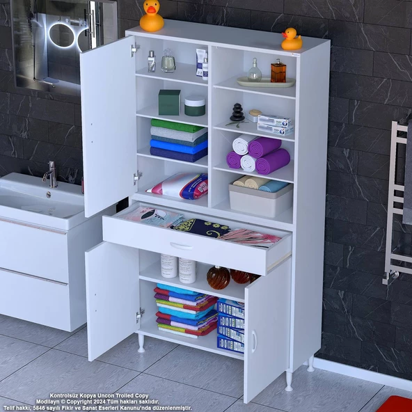Modilayn AFRA 100x173x32,5 cm 1 Çekmece 3 Kapak 7 Raf 10 Bölme Çok Amaçlı Banyo & Mutfak Dolabı  ürün görseli 1