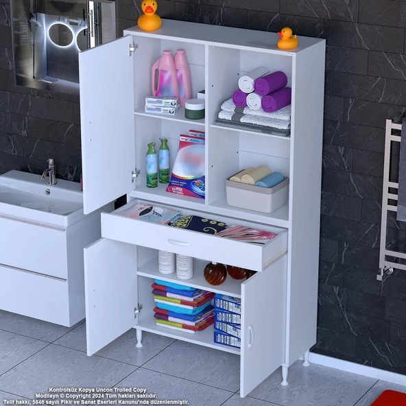 Modilayn AFRA 100x173x32,5 cm 1 Çekmece 3 Kapak 3 Raf 6 Bölme Çok Amaçlı Banyo & Mutfak Dolabı  ürün görseli 1
