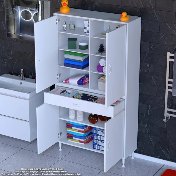 Modilayn YENİ AFRA 90 x 173 x 32,5 cm 1 Çekmece 4 Kapak 7 Raf 10 Bölme Çok Amaçlı Banyo & Mutfak Dolabı  ürün görseli 1