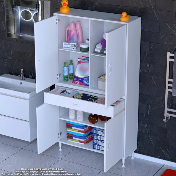 Modilayn YENİ AFRA 90x173x32,5 cm 1 Çekmece 4 Kapak 3 Raf 6 Bölme Çok Amaçlı Banyo & Mutfak Dolabı  ürün görseli 1