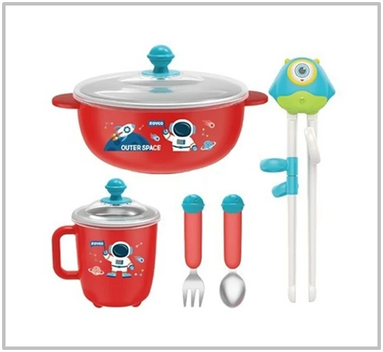 Vagon Life Çelik Yemek Takımı 5 Parça Uzaylı Kırmızı C-1010 ürün görseli 1