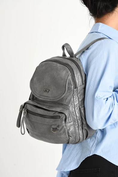 Y.S.Deri Mini Boy Kadın Sırt Çantası Vegan Deri Bayan Sırt Çantası 27*20 Cm Yumuşak Doku Çok Cepli ürün görseli 1