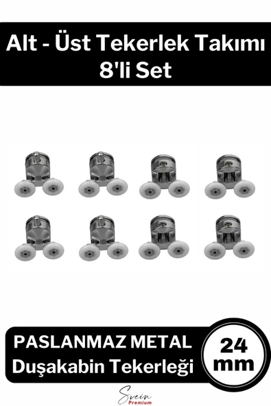 Dayanıklı Duşakabin Tekerleği Alt Üst Sürgülü Cam Kabin Tekeri Rulman Metal Gövdeli 8 li Set ürün görseli 1