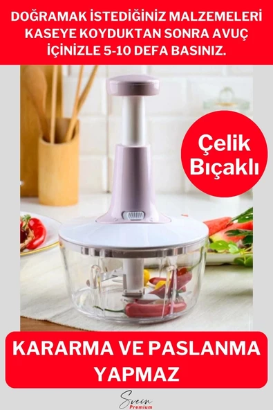Pratik Taşınabilir Basmalı El Rondo Soğan Sebze Meyve Doğrayıcı Paslanmaz Çelik Bıçaklı El Robotu ürün görseli 1