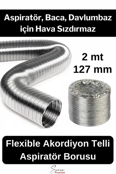 #HavalandırmaBorusu Alüminyum Kopmaz Yırtılmaz Ankastre Baca Aspiratör Davlumbaz Şofben Havalandırma Borusu 2 mt 127 mm ürün görseli 1