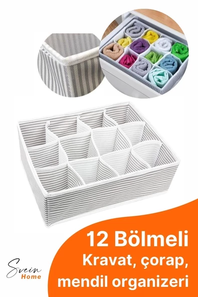 12 Bölmeli Çekmece İçi Düzenleyici Çok Amaçlı Pratik Takı Çorap Kravat Eşarp Gardrop Organizer Kutu ürün görseli 1