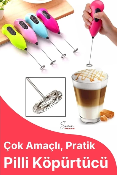 Kahve Süt Köpürtücü Cappuccino Yumurta Sos Krema Çırpıcı Çelik Uçlu Pratik Pilli Mini Karıştırıcı ürün görseli 1