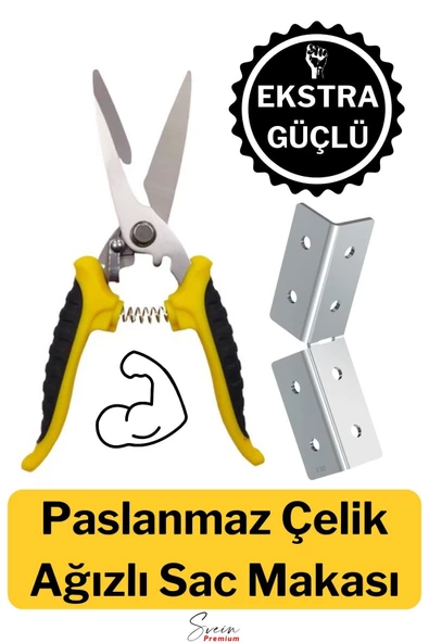 Çok Amaçlı Keskin Uçlu Paslanmaz Çelik Ağızlı Yaylı Teneke Köşebent Makası Alçıpan Makas 20 cm ürün görseli 1