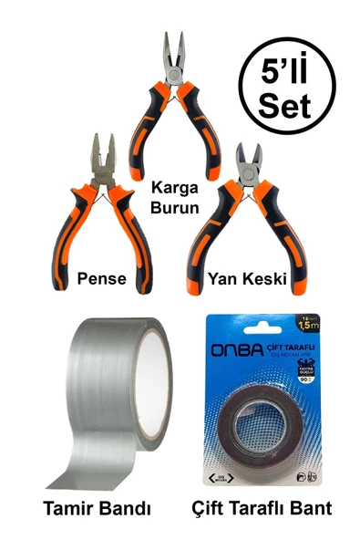 Mini Takı Hobi Karga Burun Yan Keski Pense Çift Taraflı Bant Çok Amaçlı Gri Tamir Bandı Seti ürün görseli 1