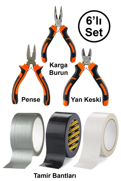 Mini Takı Bijuteri Hobi Karga Burun Yan Keski Pense Çok Amaçlı Siyah Beyaz Gri Tamir Bandı Seti ürün görseli 1