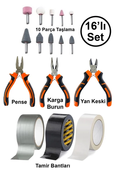 Mini Hobi Karga Burun Yan Keski Pense 10'lu Taşlama Uç Çok Amaçlı Siyah Beyaz Gri Tamir Bandı Seti ürün görseli 1