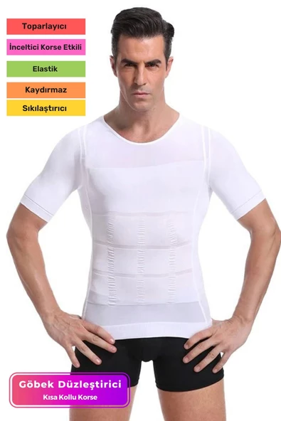 Bel Göğüs Dik Duruş Jinekomasti Toparlayıcı Erkek Extra Göbek Sıkılaştırıcı Kısa Kol Korse Atlet ürün görseli 1
