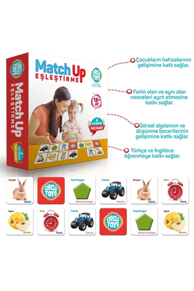 Match Up Eşleştirme Hafıza Gelişimi Görsel Algı Düşünme Becerisi Türkçe ve İngilizce Öğrenme Oyunu ürün görseli 1