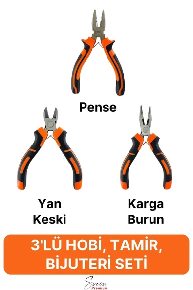 Mini Takı Bijuteri Seti Dayanıklı Kesme Kıvırma Pense Yan Keski Karga Burun Hobi Alet Takımı 3'lü ürün görseli 1