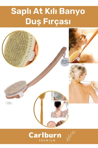 Lüks %100 Doğal Selülit Önleyici Yumuşak Vücut Masaj At Kılı Saplı Uzun Banyo Duş Fırçası ürün görseli 1