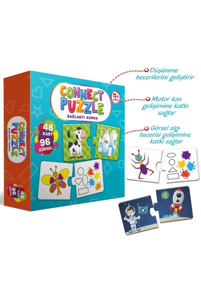 Connect Puzzle Bağlantı Kurma 96 Görsel Yapboz Eğitici Kartlar Görsel Zeka Algı Gelişim Dikkat Oyunu ürün görseli 1