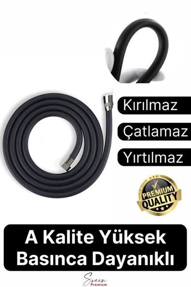 Siyah Dayanıklı Esnek Kırılmaz Çatlamaz Patlamaz Sızdırmaz Pvc Banyo Duş Musluk Hortumu 1,5 Metre ürün görseli 1