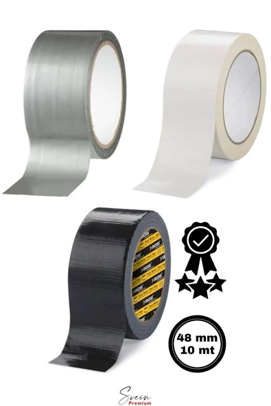 Çok Amaçlı 3'lü Set Siyah Beyaz Gri Dayanıklı İzolasyon Gri Tamir Bandı 48 mm 10 mt 1 Adet ürün görseli 1