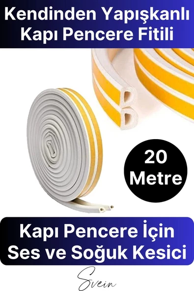 Kapı Pencere Fitili Soğuk İzolasyon Bandı Kendinden Yapışkanlı Güçlü Kauçuk Yalıtım Bant 2x10=20 Mt ürün görseli 1