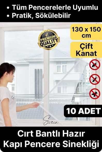10 Adet Pratik Cam Pencere Kapı Uyumlu Çift Kanat Yırtılmaz Dayanıklı Kendinden Yapışkanlı Sineklik ürün görseli 1