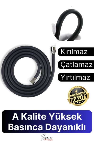 Siyah Dayanıklı Esnek Kırılmaz Çatlamaz Patlamaz Sızdırmaz Pvc Banyo Duş Musluk Hortumu 1,5 Metre ürün görseli 1