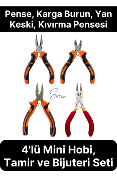 Premium Mini 4'lü Karga Burun Yan Keski Kıvırma Pense Seti Hobi Bijuteri Takı Yapım El Aleti Çelik ürün görseli 1