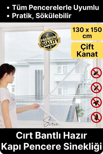 Pratik Tüm Cam Pencere Kapılara Uyumlu Çift Kanat Yırtılmaz Dayanıklı Kendinden Yapışkanlı Sineklik ürün görseli 1