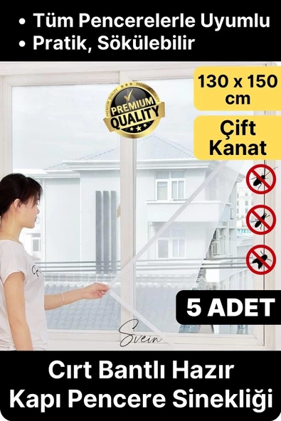 5 Adet Pratik Cam Pencere Kapı Uyumlu Çift Kanat Yırtılmaz Dayanıklı Kendinden Yapışkanlı Sineklik ürün görseli 1
