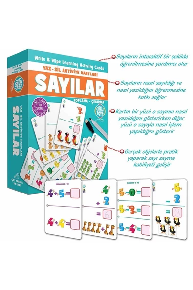 Sayılar Yaz Sil Aktivite Kartları Çift Taraflı 32'li Eğitici Öğretici Okul Öncesi Zeka Kalemli Kutu ürün görseli 1