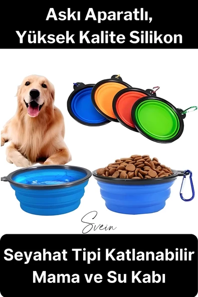 Taşınabilir Katlanabilir Seyahat Tipi Çok Amaçlı Kedi Köpek Mama Su Kabı Silikon Evcil Hayvan ürün görseli 1