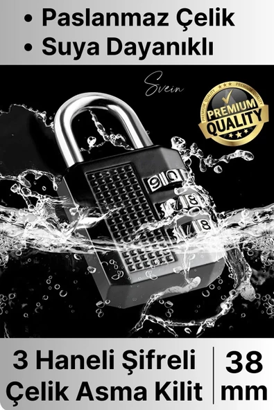 38 mm 3 Basamaklı Haneli Şifreli Premium Paslanmaz Çelik Küçük Ekstra Güçlü Şifreli Asma Kilit ürün görseli 1