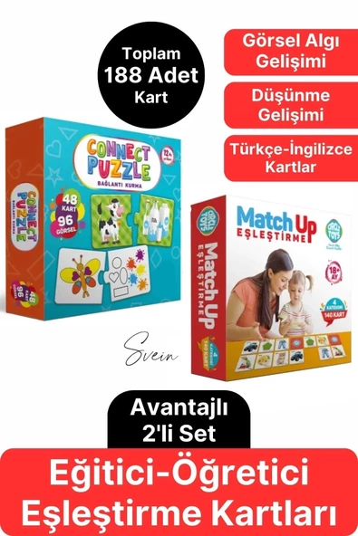 2'li Süper Avantajlı Eğitici Öğretici Eşleştirme Oyunu Puzzle Yapboz Kutulu Görsel Algı Motor Beceri ürün görseli 1