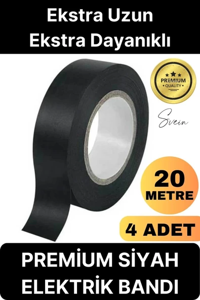 4 Ad. Premium Kalite 20 Mt Yalıtım İzole PVC Elektrik Bandı Su Geçirmez Sızdırmaz Koruma Bant Siyah ürün görseli 1