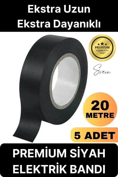5 Ad. Premium Kalite 20 Mt Yalıtım İzole PVC Elektrik Bandı Su Geçirmez Sızdırmaz Koruma Bant Siyah ürün görseli 1