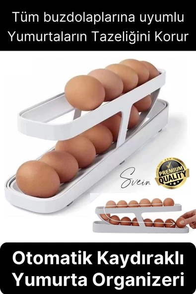 2 Katlı Pratik Yumurta Düzenleyici Buzdolabı Organizer Tutucu Otomatik Yuvarlanan Saklama Rafı Stand ürün görseli 1
