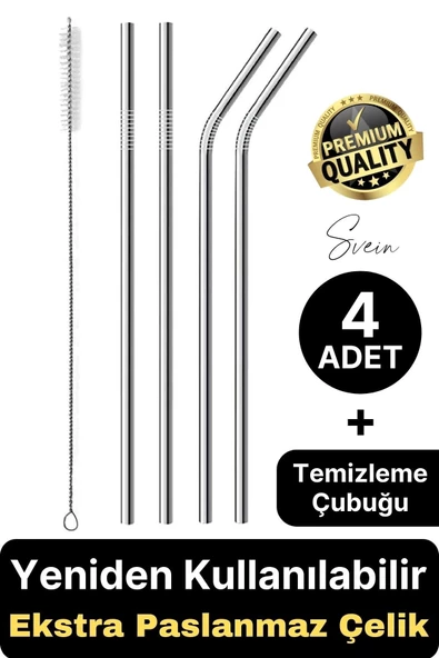4 Adet Paslanmaz Çelik Pipet Yeniden Kullanılabilir Metal Temizleme Fırçası Meşrubat İçecek ürün görseli 1