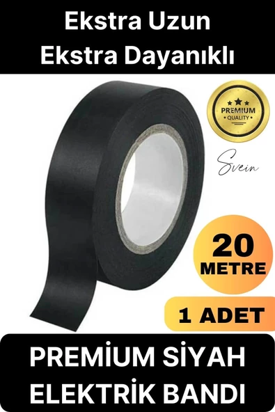 1 Ad. Premium Kalite 20 Mt Yalıtım İzole PVC Elektrik Bandı Su Geçirmez Sızdırmaz Koruma Bant Siyah ürün görseli 1