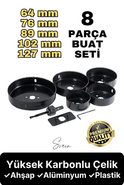 Premium Kalite 8 Parça Buat Delik Açma Testeresi Panç Seti Alçıpan Kartonpiyer Mobilya Ahşap Mdf ürün görseli 1