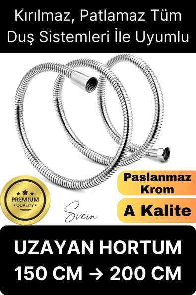 Premium Paslanmaz Krom Patlamaz Kopmaz Tüm Duş Sistemleriyle Uyumlu Uzayan Spiral Hortum Örgü 2 mt ürün görseli 1