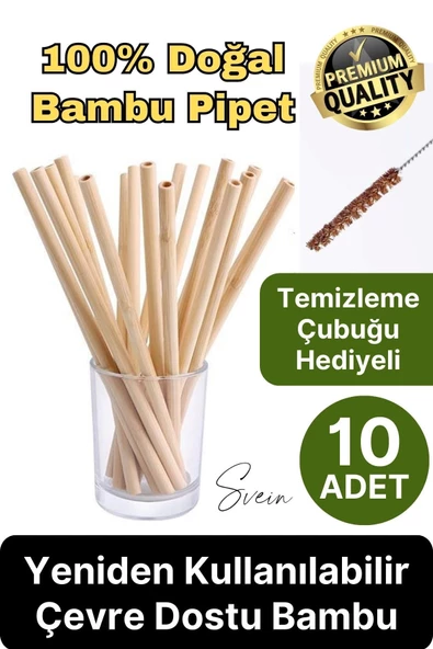 Özel Üretim Bambu 10 Adet Doğal Sağlıklı Yeniden Kullanılabilir Yıkanabilir Çevre Dostu Pipet Kamış ürün görseli 1