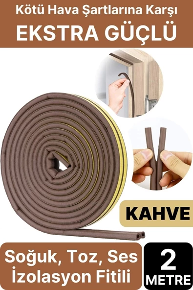 2 Metre Kahve Pvc Doğrama Kapı Pencere Soğuk Geçirmez Sızdırmaz İzolasyon Fitil Yapışkanlı 1x2=2 mt ürün görseli 1