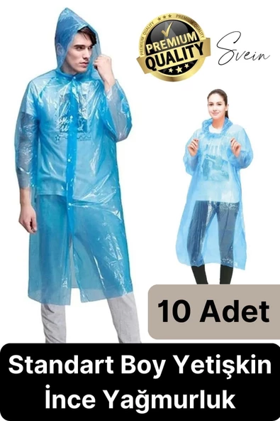10'lu Taşınabilir Kadın Erkek Unisex Yağmurluk Su Geçirmez Kullanımlık Kamp Yürüyüş Kapşonlu ürün görseli 1