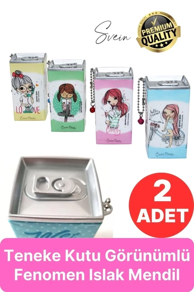 Özel Üretim 2 Adet Teneke Kutu Görünümlü Islak Mendil Anahtarlık Çocuk Figürlü Mini Cep Çanta Uyumlu ürün görseli 1