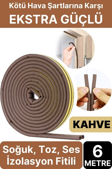 6 Metre Kahve Pvc Doğrama Kapı Pencere Soğuk Geçirmez Sızdırmaz İzolasyon Fitil Yapışkanlı 3x2=6 mt ürün görseli 1