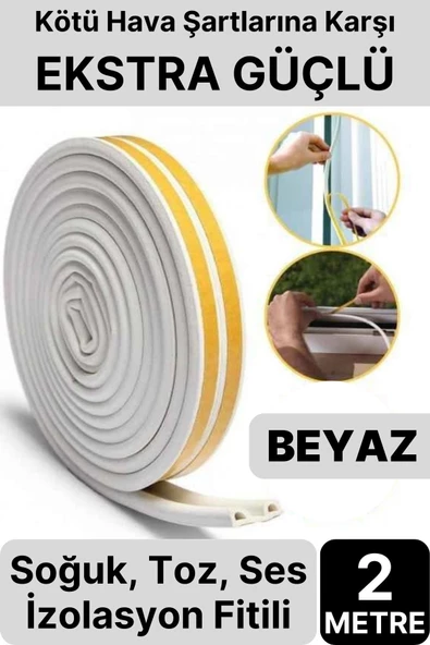 2 Metre Beyaz Pvc Doğrama Kapı Pencere Soğuk Geçirmez Sızdırmaz İzolasyon Fitil Yapışkanlı 1x2=2 mt ürün görseli 1