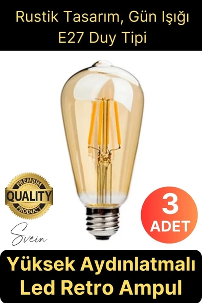 Cata 3 Adet Vintage Spiral Filament Rustik Retro Akkor LED Ampul Yüksek Işıklandırma Lamba Gün Işığı E27 ürün görseli 1