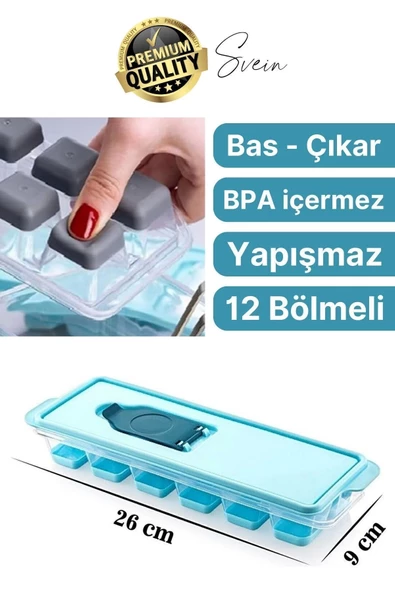 Premium 12 Bölmeli Pratik Bas Çıkar Silikon Buzluk Yapışmaz Kalıp Sızdırmaz Kapaklı Hava Geçirmez ürün görseli 1