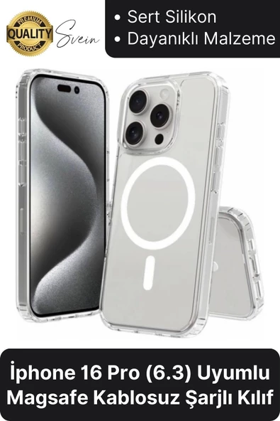 Premium Apple İphone 16 Pro 6.3 inç Uyumlu Kablosuz Şarj Destekli Sert Silikon Şeffaf Kılıf Magsafe ürün görseli 1